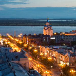 Russia,Night,View,From,Skyscraper,In,Khabarovsk,City